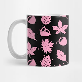 Pink Graphic Nature Pattern on Black Background Mug